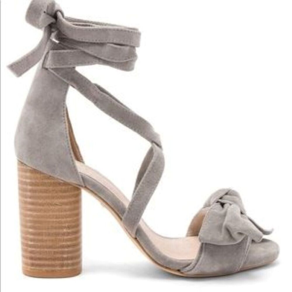 Raye Women's  Ankle-Wrap Heels Clay Taupe Bow Suede Sandals Size 7